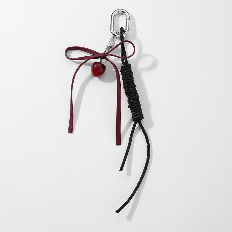Sweet Red Cherry Pearl Keychain Ribbon Bowknot Keyring Bag Pendant Key Hanging Decoration For Best Friend Gifts