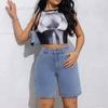 Trendige Damen Bermuda-Shorts mit hoher Taille, gerade geschnittene, schlankmachende knielange Jeans-Shorts, lässige entspannte Shorts für den täglichen Gebrauch & Streetwear