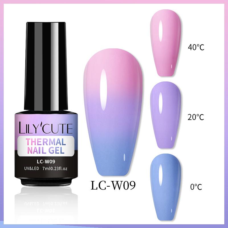 LILYCUTE 7ml Thermal Gel Nail Polish 3 Layers Temperature Shiny Color Changing Semi Permanent Soak Off UV Gel Polish Varnish Base Top Gel Nail Art DIY