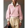2026 Womens High Neck Zipper Sweater Loose Knit Pullover Casual Streetwear Cardigan Style