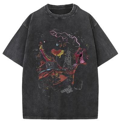 Camiseta para hombre, color negro, estilo vintage, estilo Harajuku, estilo urbano, de gran tamaño, estilo hip hop, con gráficos rotos.