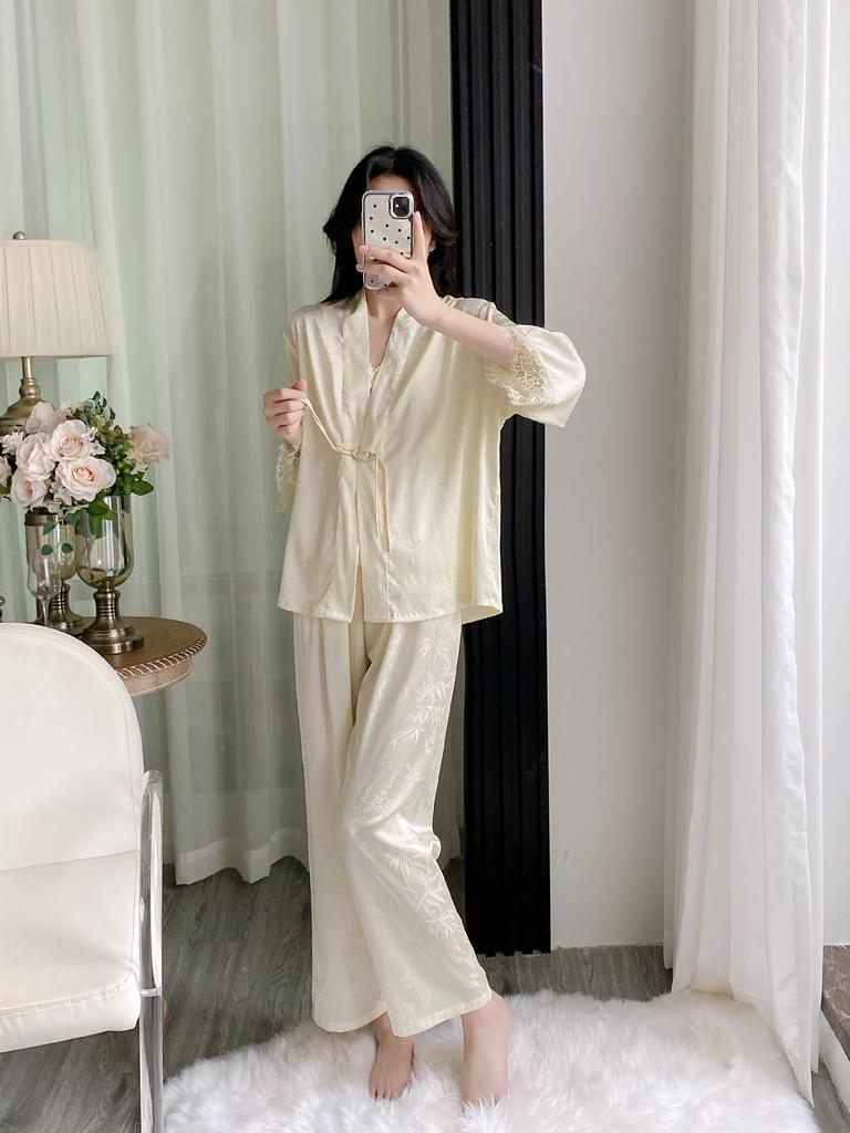 Women's Summer Ice Silk Camisole & Long Pants 3-Piece Set with Chest Pads - Light Luxury Homewear