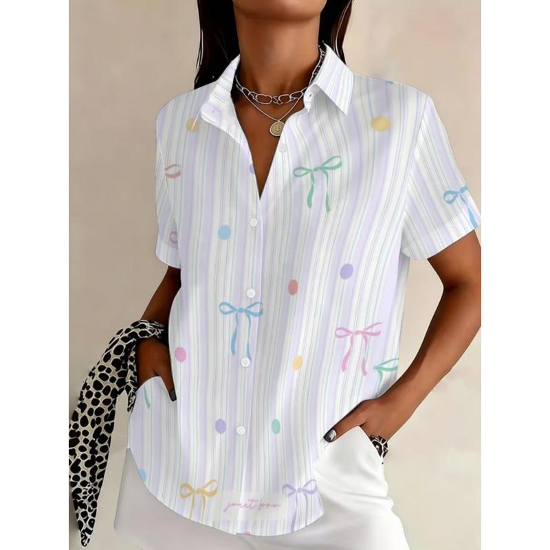 Women's Cute Doodle Floral Print Button Down Shirt, Casual Collared Tops for Spring Summer Daily Vacation Wear