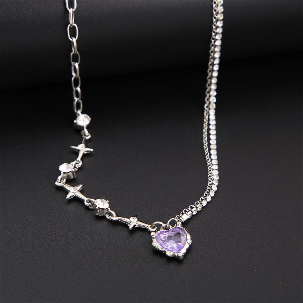 SUMENG 2024 Purple Pink Black Crystal Heart Pendant Necklace Sweet Cool Girl Punk Clavicle Chain For Women Fashion Jewelry Gifts