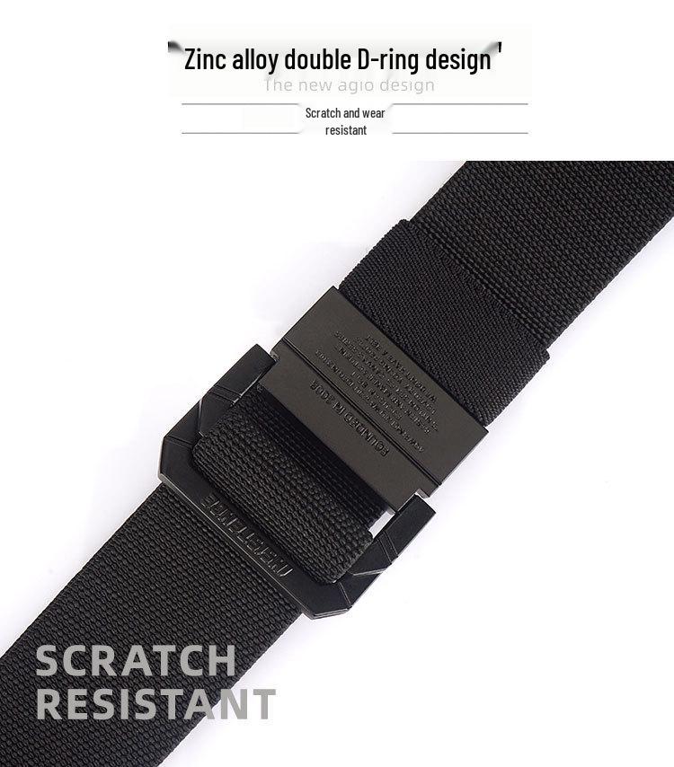 Unisex Black Metal Double Ring Buckle Elastic Canvas Belt for All Seasons