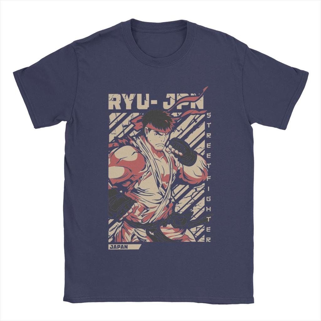 Ryu Streets Fighters T Shirts Men Pure Cotton Vintage T-Shirts Round Collar Game Tees Short Sleeve Clothing Plus Size