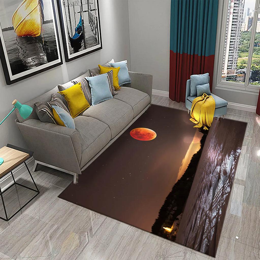 Tappeto Luna 3D Tappetino Vista Fiori per Cucina Bagno Toilet Tappeto Antiscivolo Tappeto Pavimento Soggiorno Divano Tappeto Decorazione Camera da Letto Casa