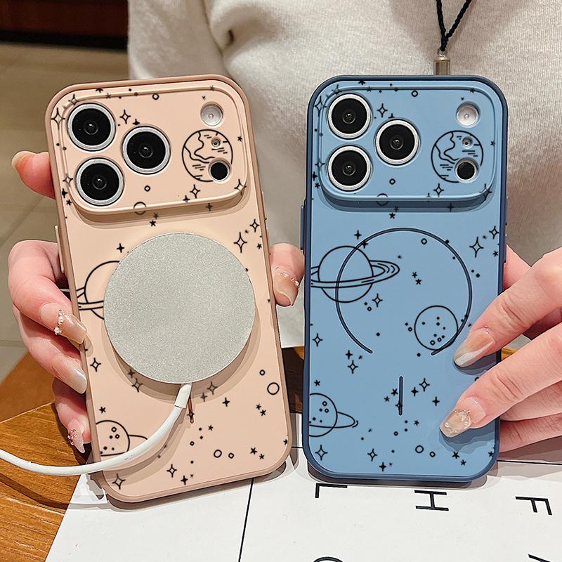 Case For iPhone 17 Pro Max Line Stars Planet Pattern Magnetic For Magsafe Hybrid Slim Matte Cover For iPhone 16 15 14 13 Pro Max