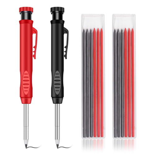 KDSSYFT Carpenter's Pencil with 6 Refills In 2 Colors, Built-in Sharpener, Marking Pen, Carpenter Pencil, for Construction, Carpentry, Woodworking, Sk
