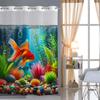 No Hook Lotus Fishes Pattern Shower Curtain With Snap-in Fabric Liner, Sheer Top Window, Waterproof Double Layer Bathtub Curtain