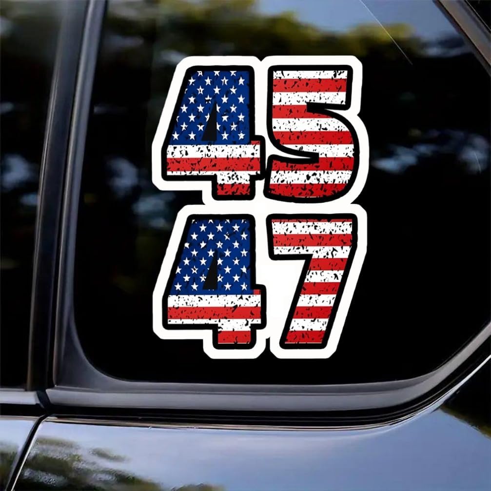 2pc Number 45, 47 with n Flag Design, 3.54''x5.12'' Weatherproof Vinyl Decal for Cars, Tumblers, Laptops, Motorcycles - Show Your Support for