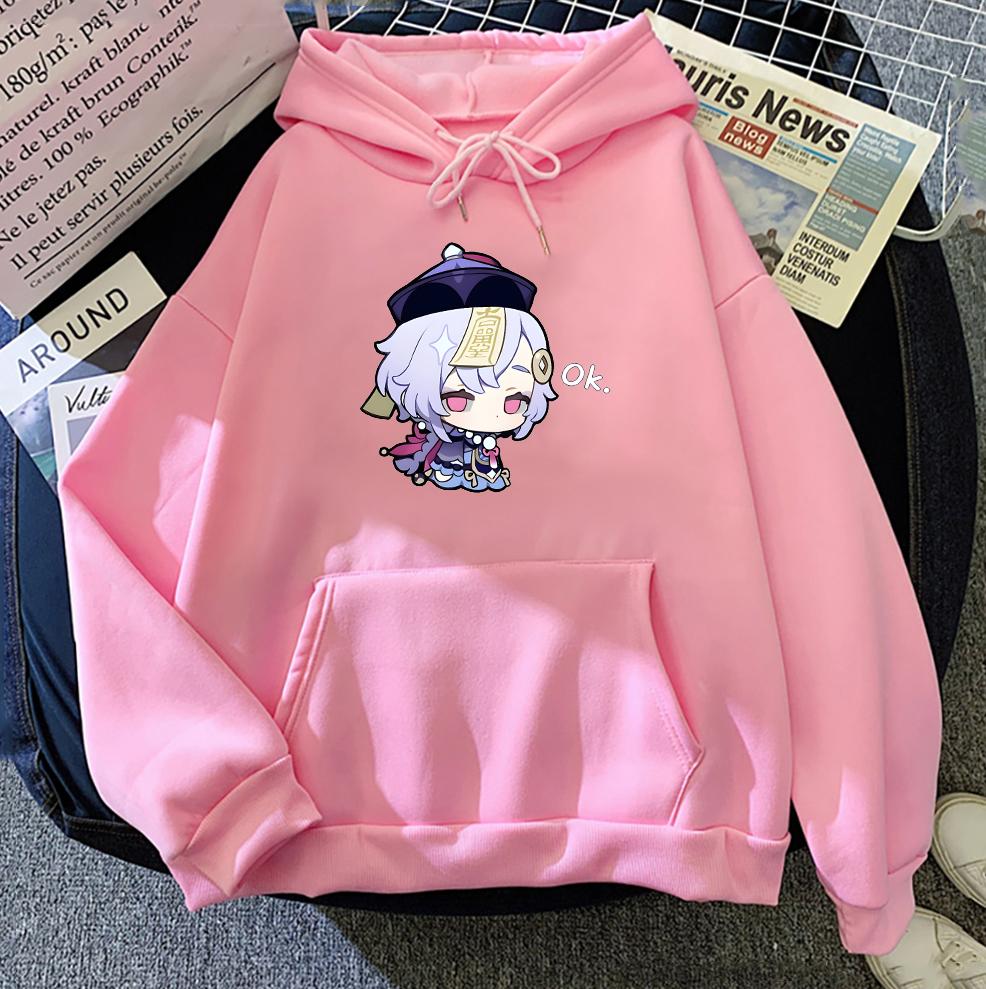 Kawaii Genshin Impact Qiqi Hoodies Anime Sweatshirts Women Long Sleeve Hoodie Graphic Streetwear Sudaderas Y2K Tops