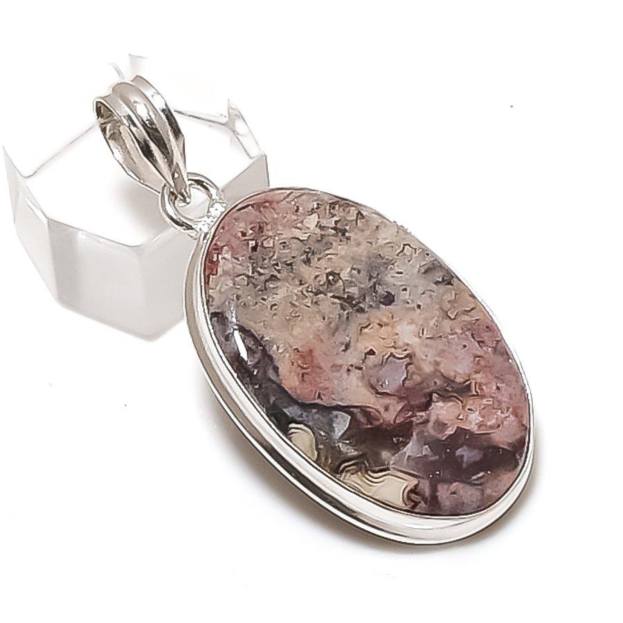 Laguna Lace Agate Gemstone Handmade 925 Sterling Silver Pendant 1.89" P5F07