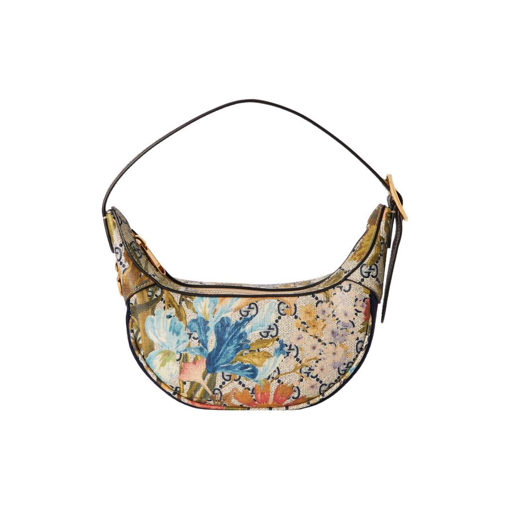 Gucci GG Supreme Floral Print Hobo Shoulder Bag With Gold Hardware For Women Daily Use