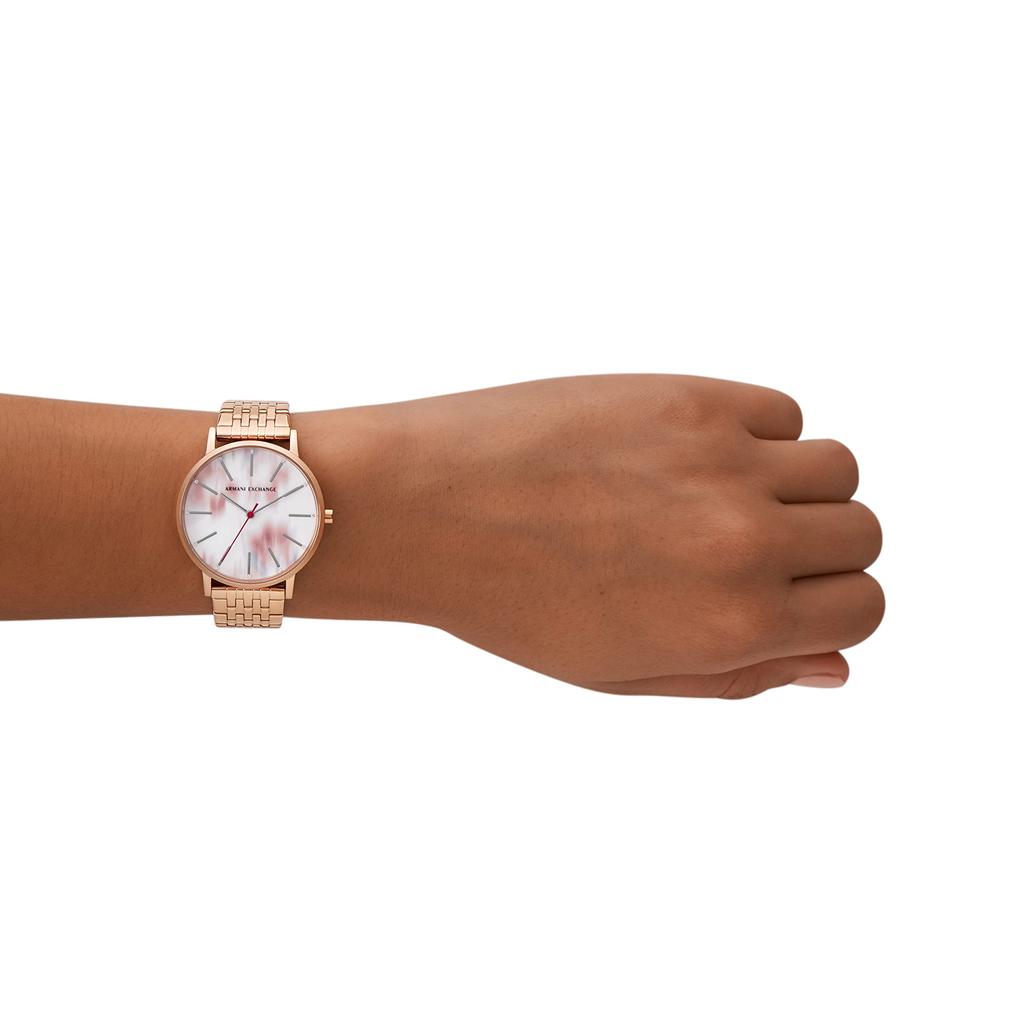 Armani Exchange Three-Hand Rose Gold Tone Stainless Steel Watch
