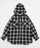 WEGO Check Hooded Flannel Long Oversized Street Size Black Women's Shirt, Sleeve, Top, Autumn/Winter Clothes, Silhouette, Style, Girly, F,