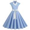 2023 Elegant Polka Dot Lapel Dress with Slimming Wide Hem and Belt