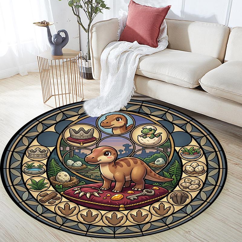 Dinosaur Kingdom Glass Round Area Rug Under Office Chairs Bedroom Living Room Home Decor