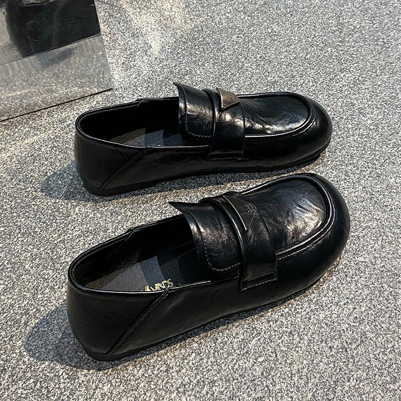 

Женская обувь 2025 обувь лето плоская подошва низкий каблук низкий верх модные новые с круглым носком Мэри Джейн на маленькую ногу женские маленькие кожаные туфли 40 чёрный