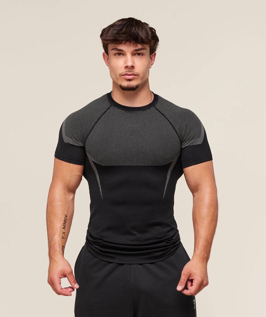 Men's Short Sleeve Gym Sports T-Shirt: Elastic, Crew Neck, Fashion Printed, Fitness Running Training Top