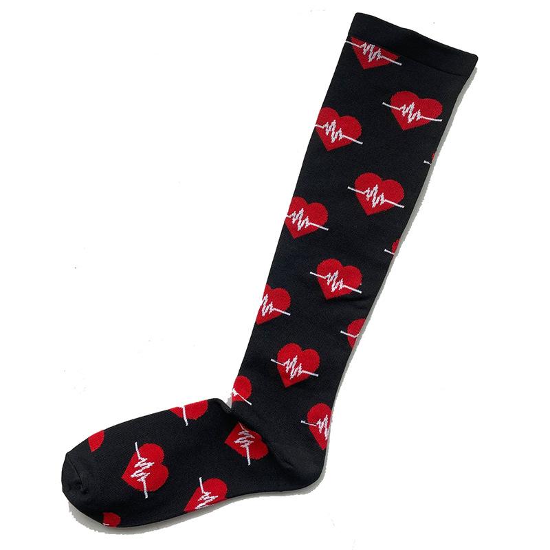 Huayasx Sports Compression Socks Pressure Rhombic Stripes Ball Love Hearts Stars Leopard Arrow Elastic Stockings Outdoor Sports