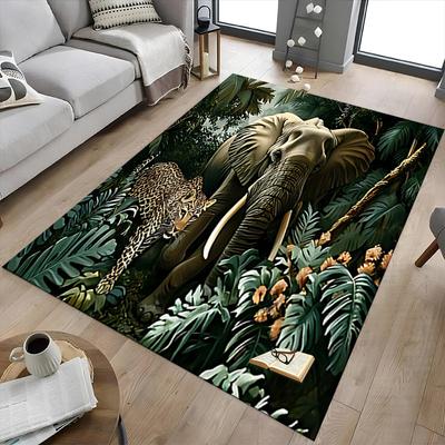 1PC Elephant Leopard Non-Slip Floor Carpet Compatible for Office&Living Room&Dining Room - Flat-Weave Machine- Soft & Pattern-E257