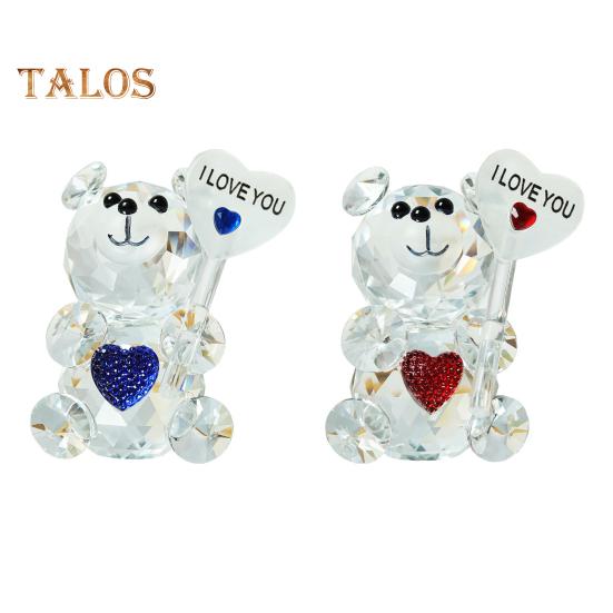 Figura de oso transparente, regalo de San Valentín, adorno de oso de cristal sintético con texto "Te amo", estatua de oso coleccionable de mesa para regalo de boda, fiesta de cumpleaños