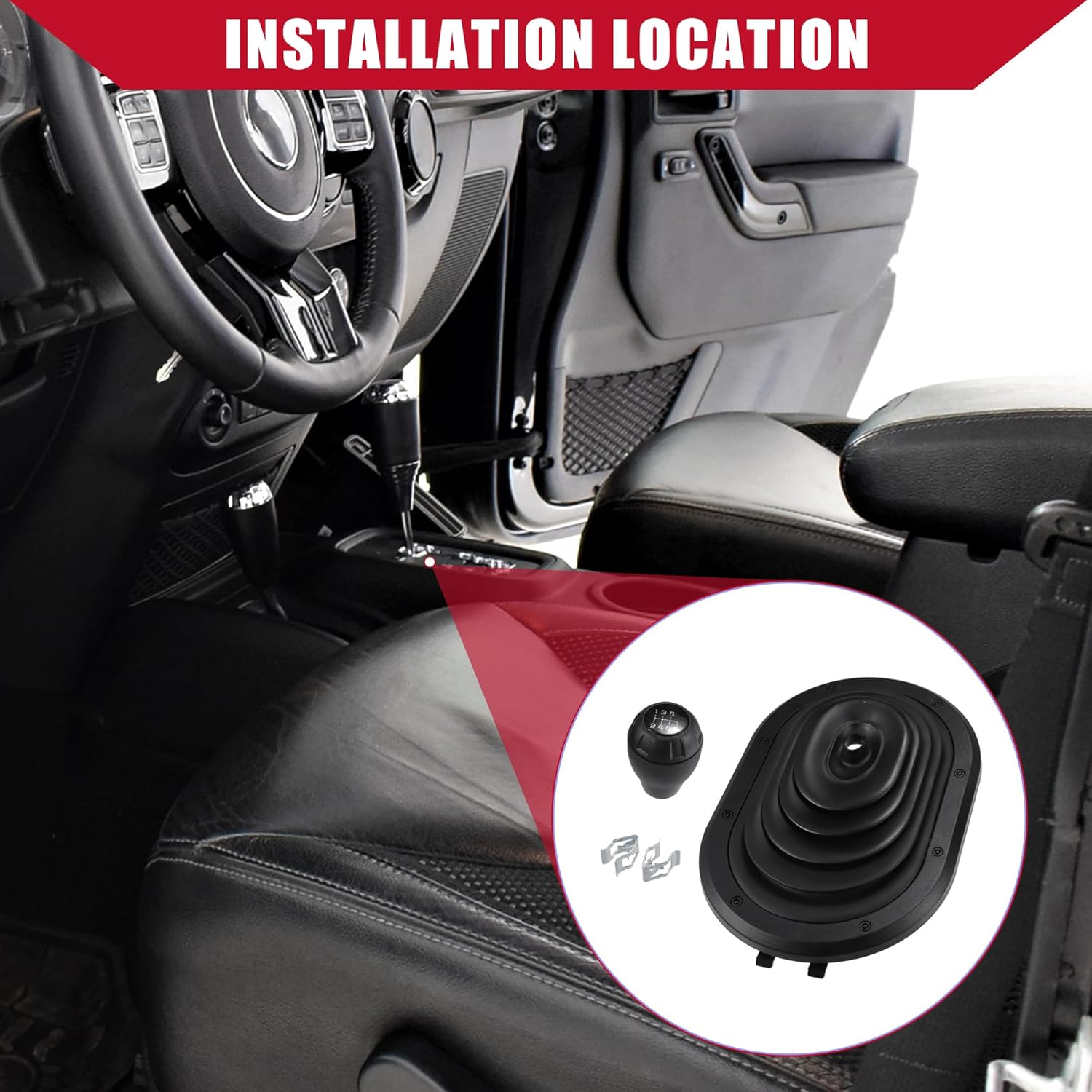 

52060485AG/52060069AC Manual Transmission Gear Shifter Boot Cover for Jeep Wrangler 2007-2010 / Inner/Durable Plastic / 1 Set Black