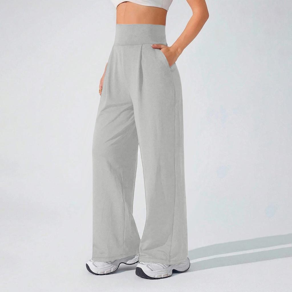 Women's High Waisted Yoga Pants with Pockets - Flowy Straight Leg Casual Pants for Outdoor Running and Hiking