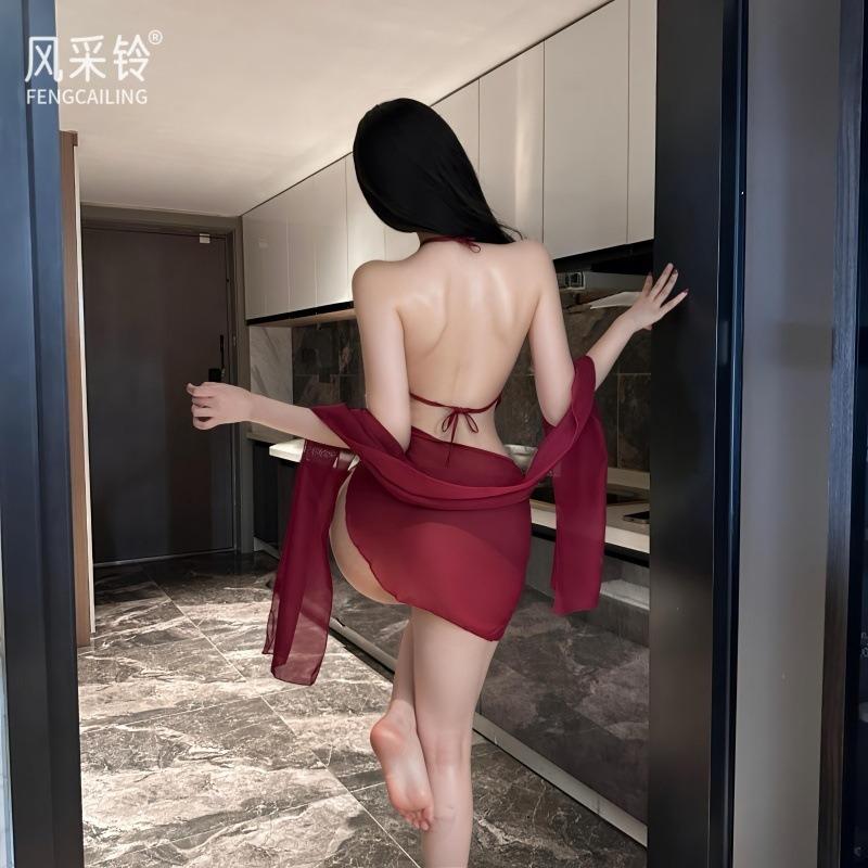 Classical Style Belly Pocket Cheongsam Pure Desire Sexy Embroidery Uniform Seduction Bridal Outfit Hot Dance Girl Erotic Underwear