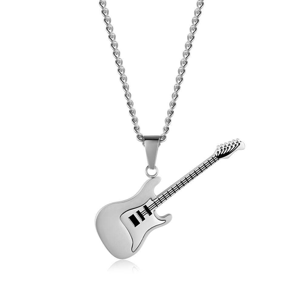 European and American Titanium Steel Guitar Pendant Mens Metal Instrument Necklace