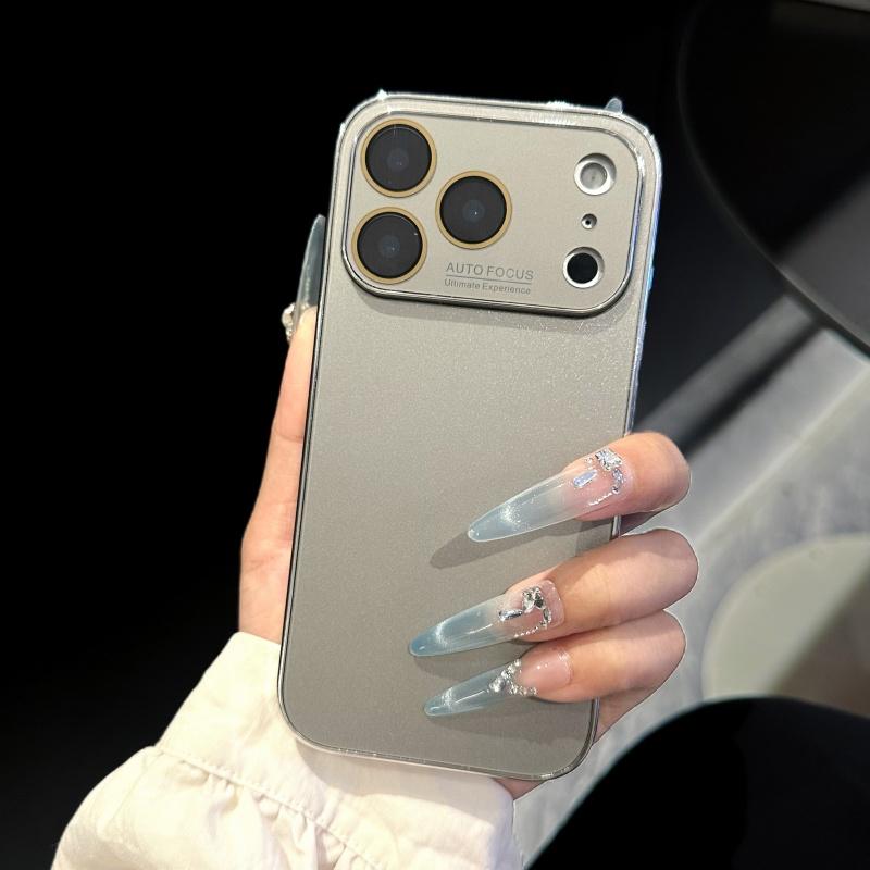 Luxury Crystal Glass Large Camera Original Matte Case for iPhone 17 16 15 14 13 Pro Max 17Promax Shockproof Plating Armor Funda