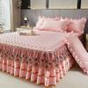 3pcs Bedroom Set High-End Crystal Velvet Bed Skirt Three-Piece Set with Thick Lace Trim, Korean Princess Style Warm and Non-Slip Mattress Cover