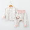 Spring & Autumn Pure Cotton Baby Underwear Set - High Waist Belly Protection Top & Trousers, Tagless for Newborns