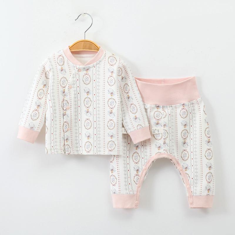 Spring & Autumn Pure Cotton Baby Underwear Set - High Waist Belly Protection Top & Trousers, Tagless for Newborns