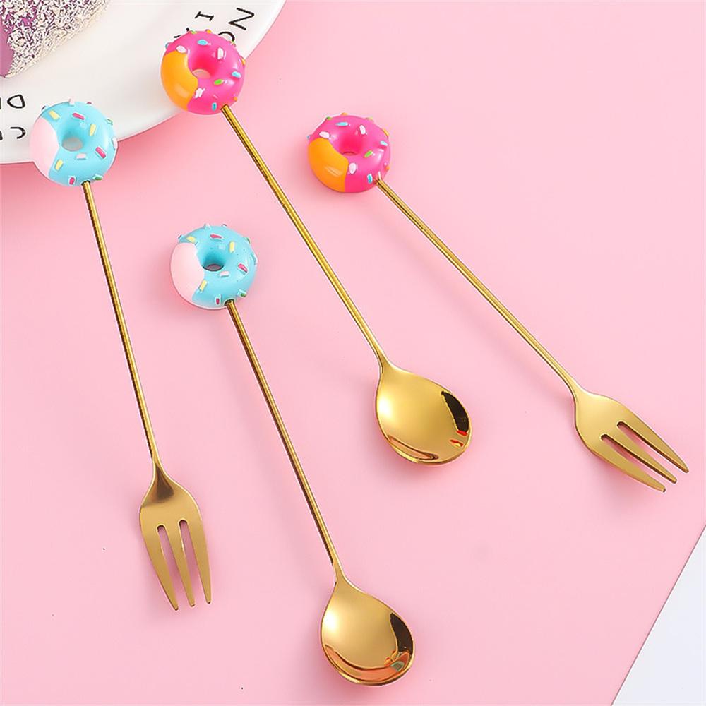 

1/2pcs Stainless Steel Spoon Cute Donut Spoon Fork Coffee Stirring Spoon Teaspoon Kitchen Accessories Tableware Cutlery New 1pcs