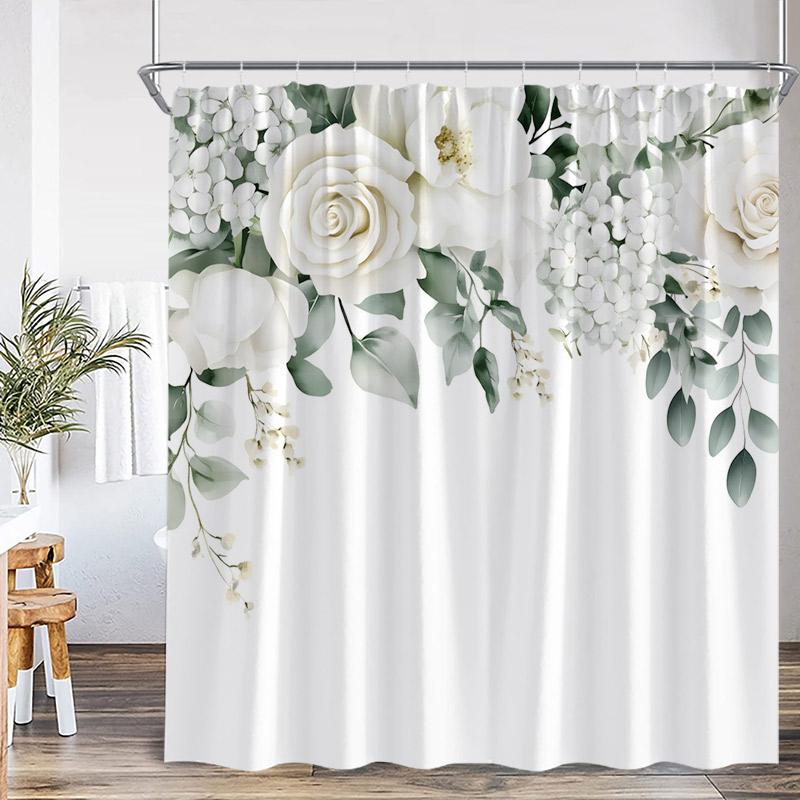 Grüne Blätter Kolibri Duschvorhänge Aquarell Pflanze Blatt Schmetterling Vogel Floral Badevorhang Stoff Heim Badezimmer Dekorationsset