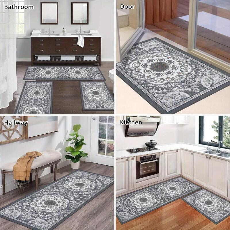 3 Pcs Set Floor Mat Bohemian Style Rugs Kitchen Carpet Non-slip Comfortable Washable Kitchen Decoration Office Bedroom Corridor