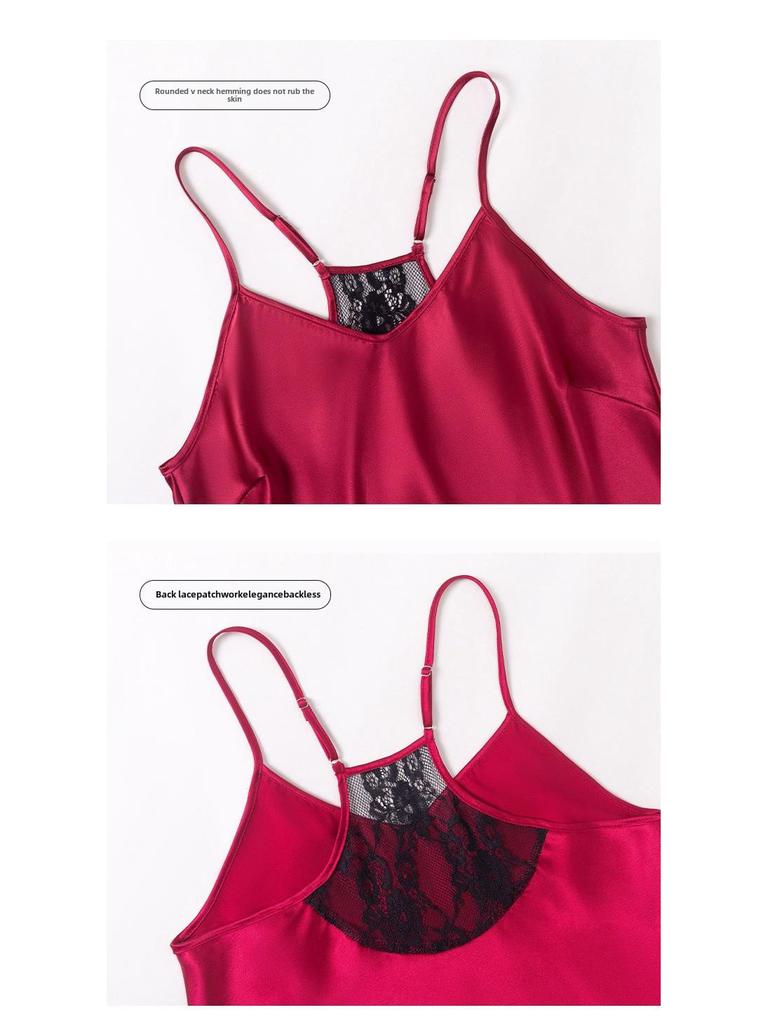 Women's Summer Ice Silk Lace Pajama Set - Camisole and Shorts