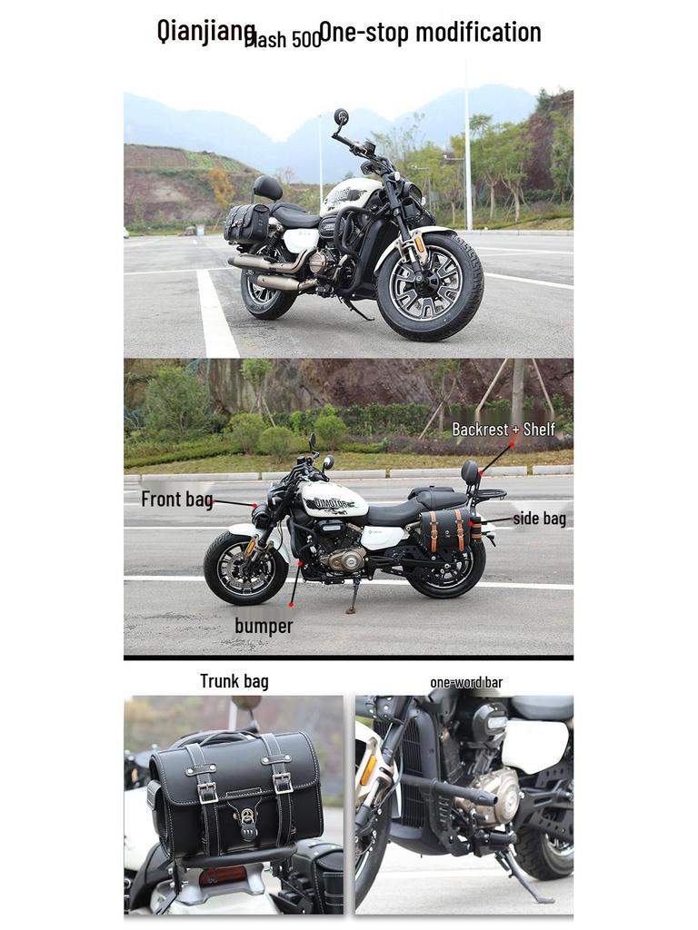 Qianjiang Flash 350 Motorcycle Bumper Canvas Side Bag & Rear Rack