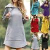 Cozy Womens Winter Long Sleeve Tunic Tops Pullover Hoodie Dress In Six Colors