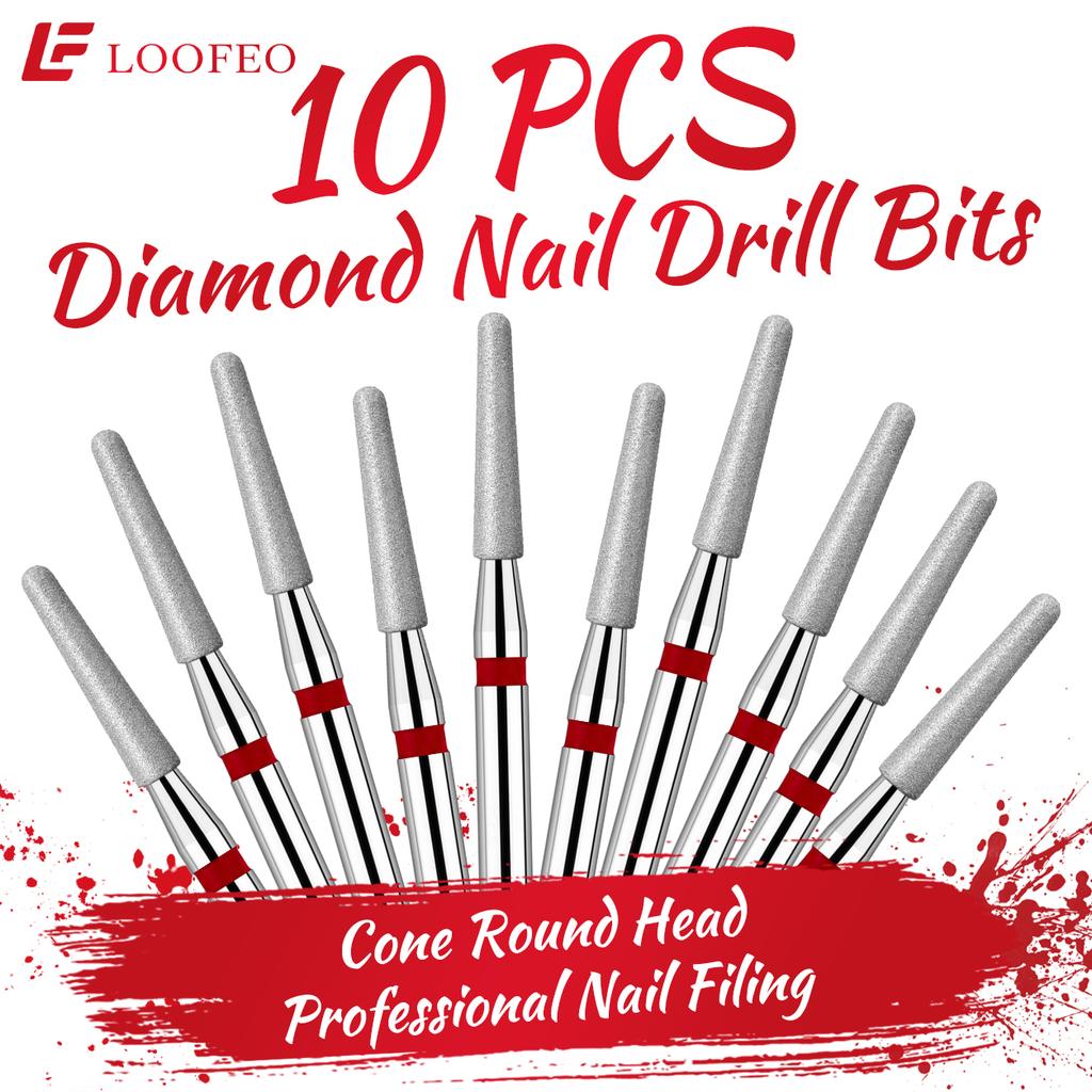 Rounded Top Cone Bit Diamond Nail Drill Bit Set 10PCS Nail Milling Cutters for Cuticle Cleaning Nail Edge Shaping Nail Prep Filing Nail File Bit Sets