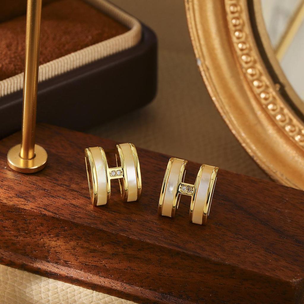 Pearl & Silver H-Shaped Letter Necklace and Earrings Set