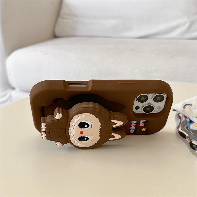 3D Søt Labubu Holder Telefondeksel For iPhone 17 16 15 14 13 12 11 Pro Max 16E Mykt Silikondeksel