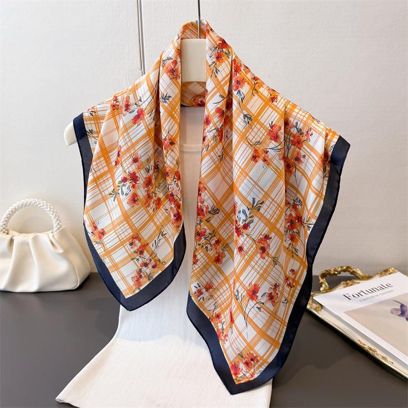Luxury plaid faux silk printed small square scarf shawl neck scarf high-end neck wrap headscarf for women