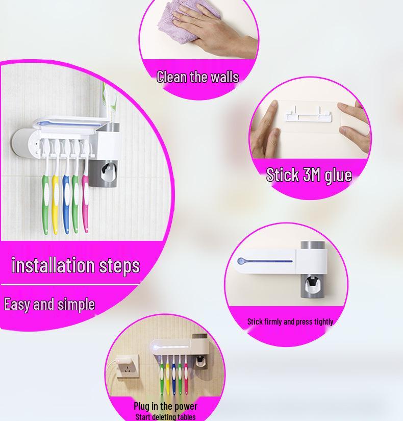 UV Toothbrush Sterilizer & Holder with Automatic Toothpaste Dispenser