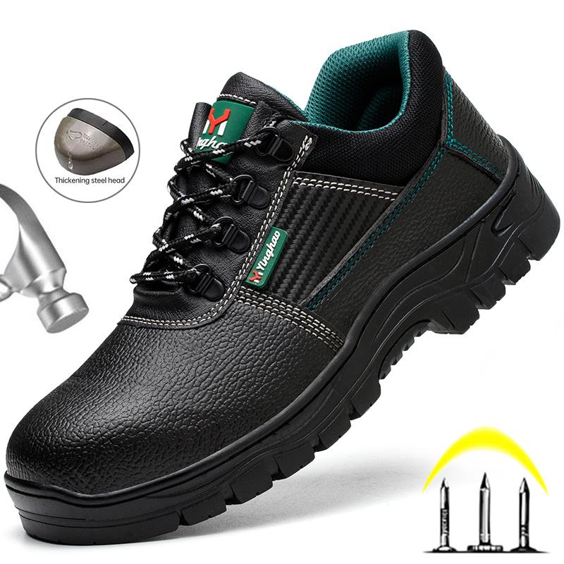 Bezpečnostní obuv s ocelovou špičkou Pánská PU kůže Pánská pracovní obuv Protipropíchnutí Nezničitelná obuv Bezpečnostní obuv Pánské protiskluzové pracovní boty