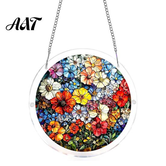 Transparent Acrylic Decor 7.48 Inch Circular DIY Puzzle Suncatcher, Stained Glass Style Window Hanging Ornament, Adult Gift Waterproof Pendant