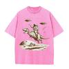Cartoon Dinosaur Print 2026 Fashion Unisex Washed Distressed Vintage Tee Casual Loose Short Sleeve Top Summer Vacation Clothes