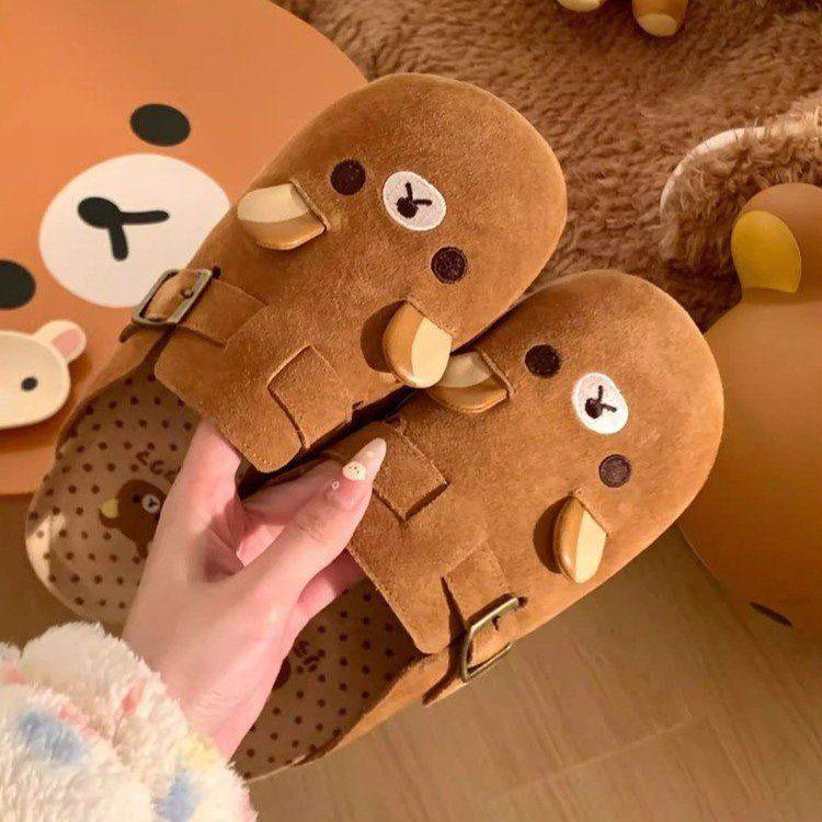 

Cute bear platform women wear spring new casual fashion lazy bag head half slippers 40 коричневый
